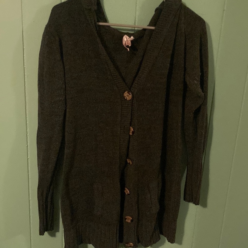 Women’s grey hooded button up cardigan sweater